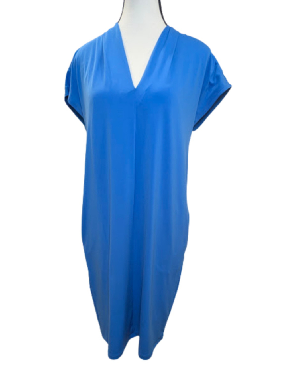 Halogen Blue Dress Size S V-Neck Shift Dolman Sleeve Minimalist Career Work Midi